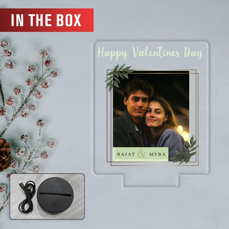 Personalized Happy Valentine's Day LED Photo Frame Lamp with 7 Color Changing Light with Black Base Valentine's Day Gift for Couples